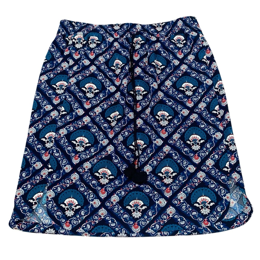 LOFT Teal Diamond Shape Floral Fan Printed A-Line Skirt Size Medium Pull-on Boho